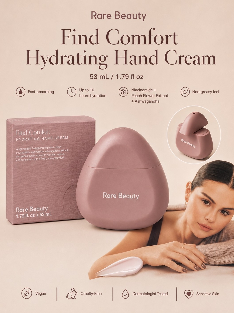 Rare Beauty Find Comfort Hydrating Hand Cream — Dusty Rose Pink